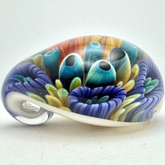Handblown Glass Ocean Reef Implosion Pendant 42 gram wt 1.5" x 1.25" Gift - Picture 1 of 10
